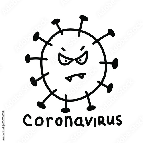  Doodle monster coronovirus with eyes and fangs. simple vector illustration. Coronovirus Prevention 2019-ncov covid-19