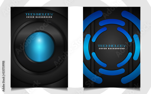Abstract futuristic cover background template with blue technology style on black shapes. Modern layout   vector design can use poster, leaflet, presentation business for sport, gamer, tech concept
