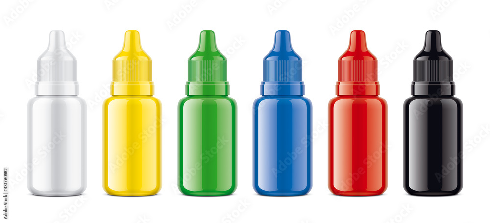 Set of Colored Dropper Bottles. Glossy surface. Set of Colored Dropper Bottles. Glossy surface.