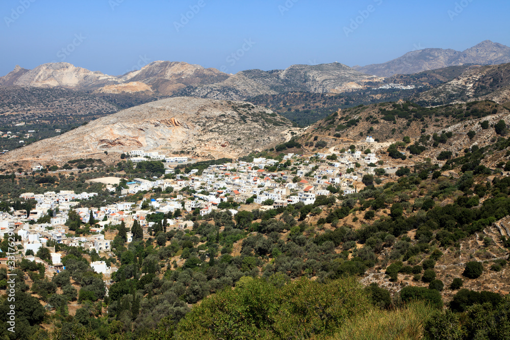 Filoti, Naxos / Greece - August 25, 2014: Filoti village view, Naxos, Cyclades Islands, Greece