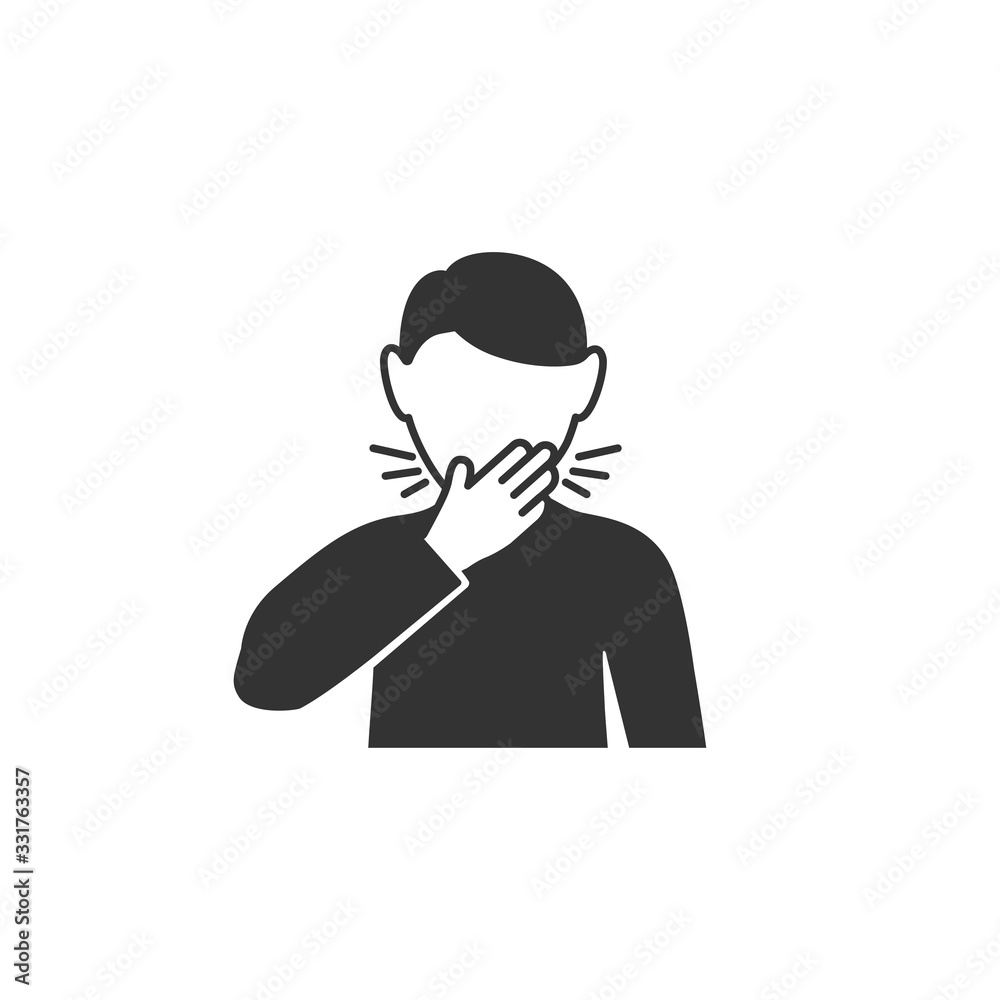 Man coughs in hand icon in simple design. Vector illustration Man coughs in hand icon in simple design. Vector illustration