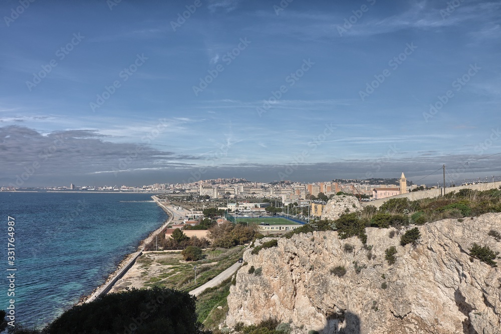 Panoramic view of the coast of Cagliari, Sardinia, Italy