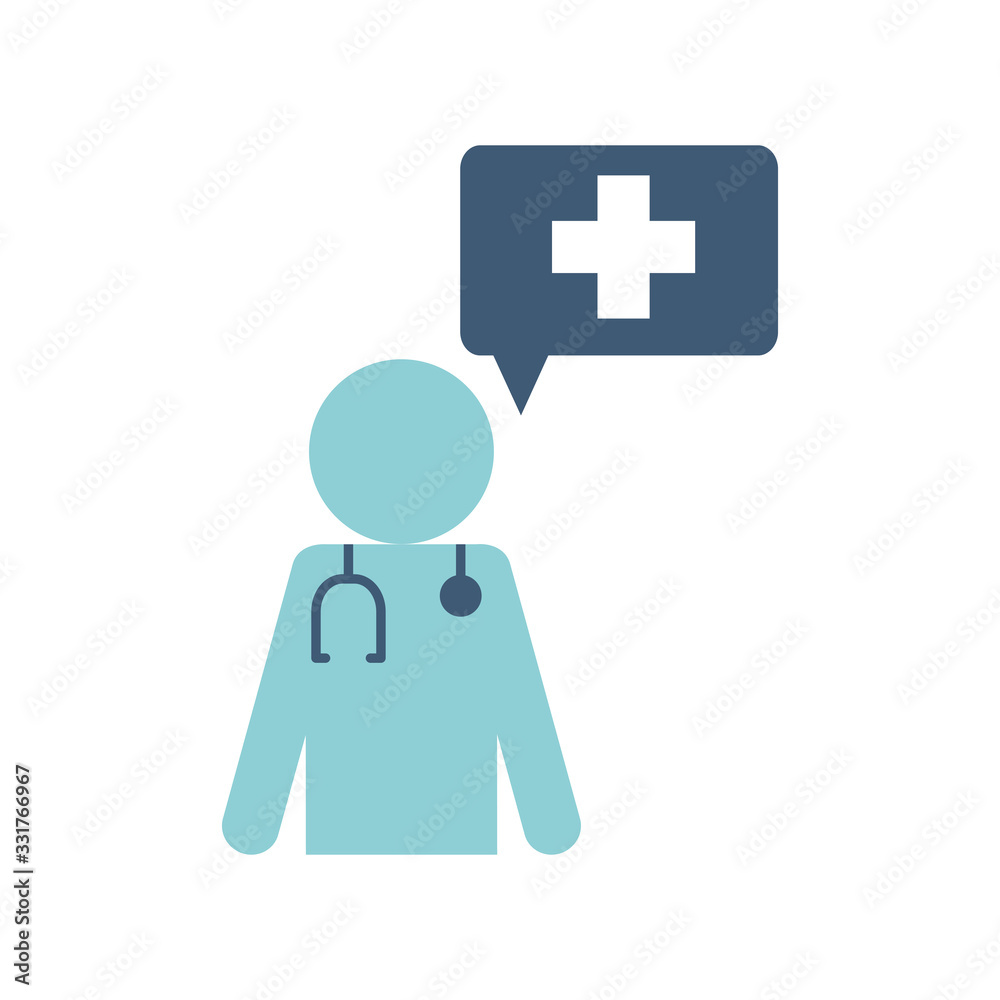 Avatar doctor with stethoscope and cross bubble flat style icon vector design Avatar doctor with stethoscope and cross bubble flat style icon vector design