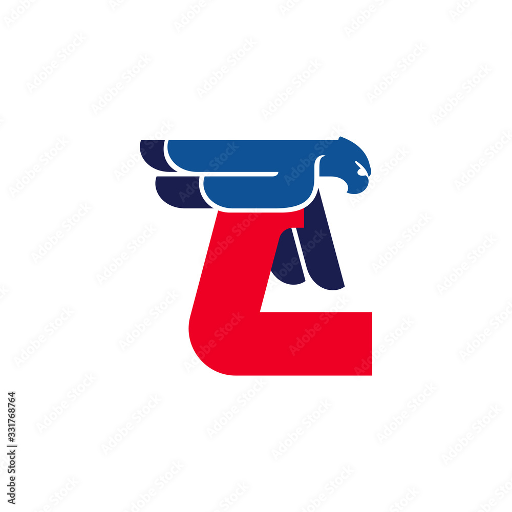 L letter logo with flying eagle. L letter logo with flying eagle.