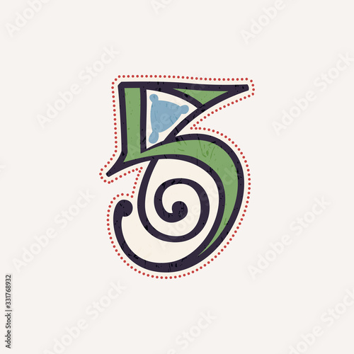 Number five logo in true celtic knot-spiral style.