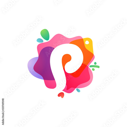 P letter logo with Sale icons. Overlapping watercolor negative space font.