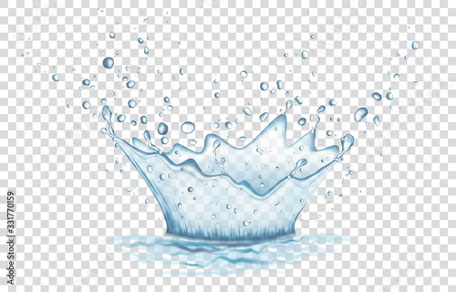 Blue water splash and drops isolated on transparent  background.
