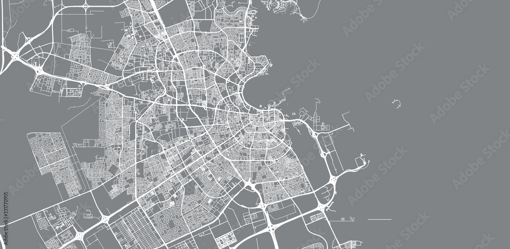 Urban vector city map of Doha, Qatar
