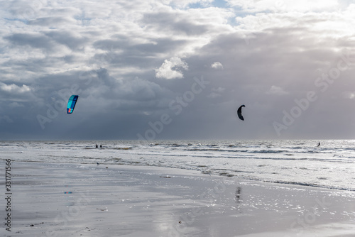 Kite surfers on the beach of St Peter-Ording