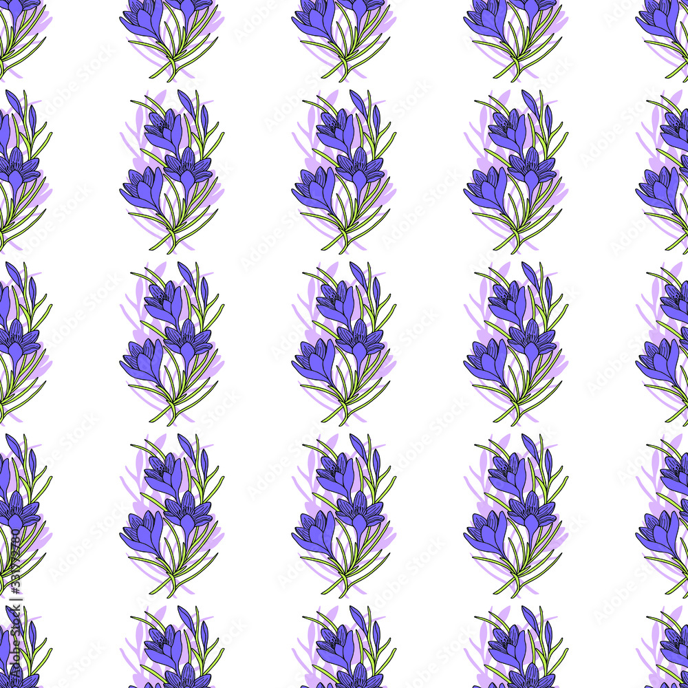 crocus flowers seamless pattern. eps 10 vector stock illustration.