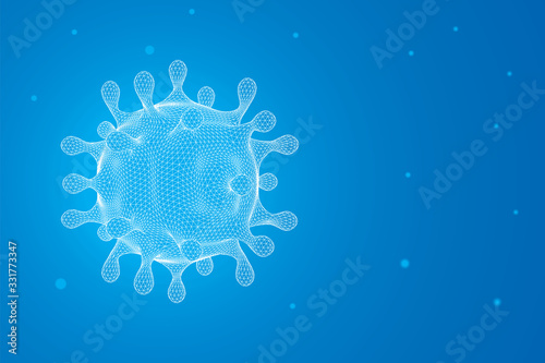 Bacteria in 3D. Scanned firus. Vector illustration. Macroimage of a disease- causing organism. Blue background with gradient.