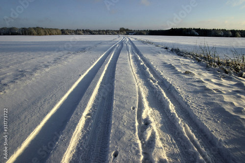 Winterlandschaft, Schneespuren, Schneespur Schnee, Frost, Landschaft, Himmel, 