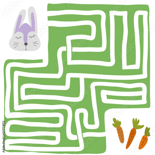 Logical puzzle game for children and adults. Help the bunny find carrots. Developing kids attentiveness and spatial, mathematical thinking skills. IQ training te