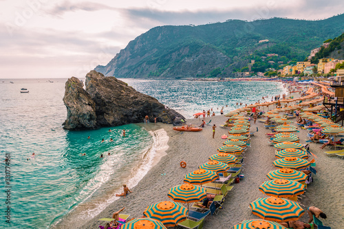 Fototapeta Naklejka Na Ścianę i Meble -  pebble beach Monterosso on vacation Cinque terre Monterosso al Mare pebble beach Cinque Terre, Italy 
