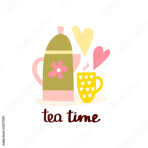 Tea Time and tea mug illustration and lettering