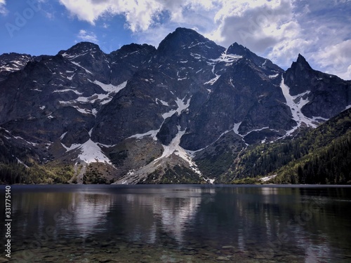 Clear water in Morskie Oko Lake and Tatra Mountains