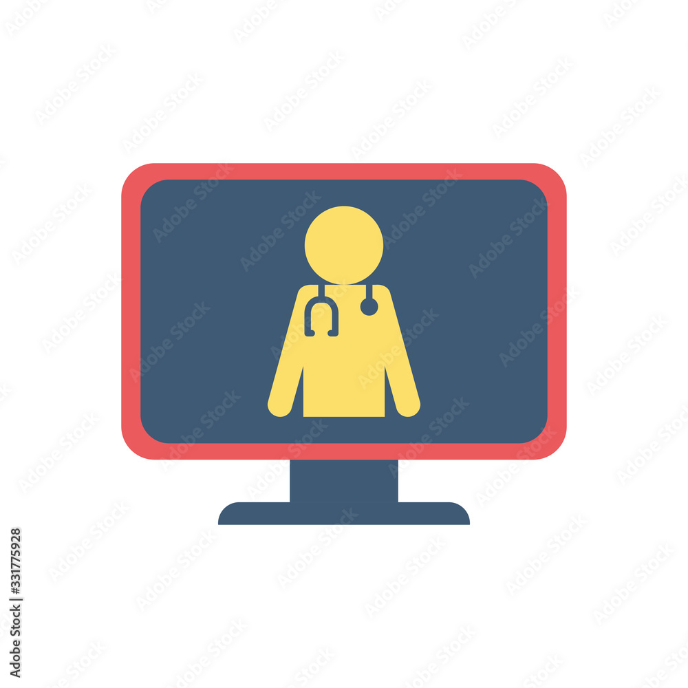 Avatar doctor with stethoscope inside computer flat style icon vector design Avatar doctor with stethoscope inside computer flat style icon vector design