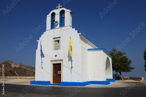 Filoti, Naxos / Greece - August 25, 2014: A tipycal church in Naxos, Cyclades Islands, Greece