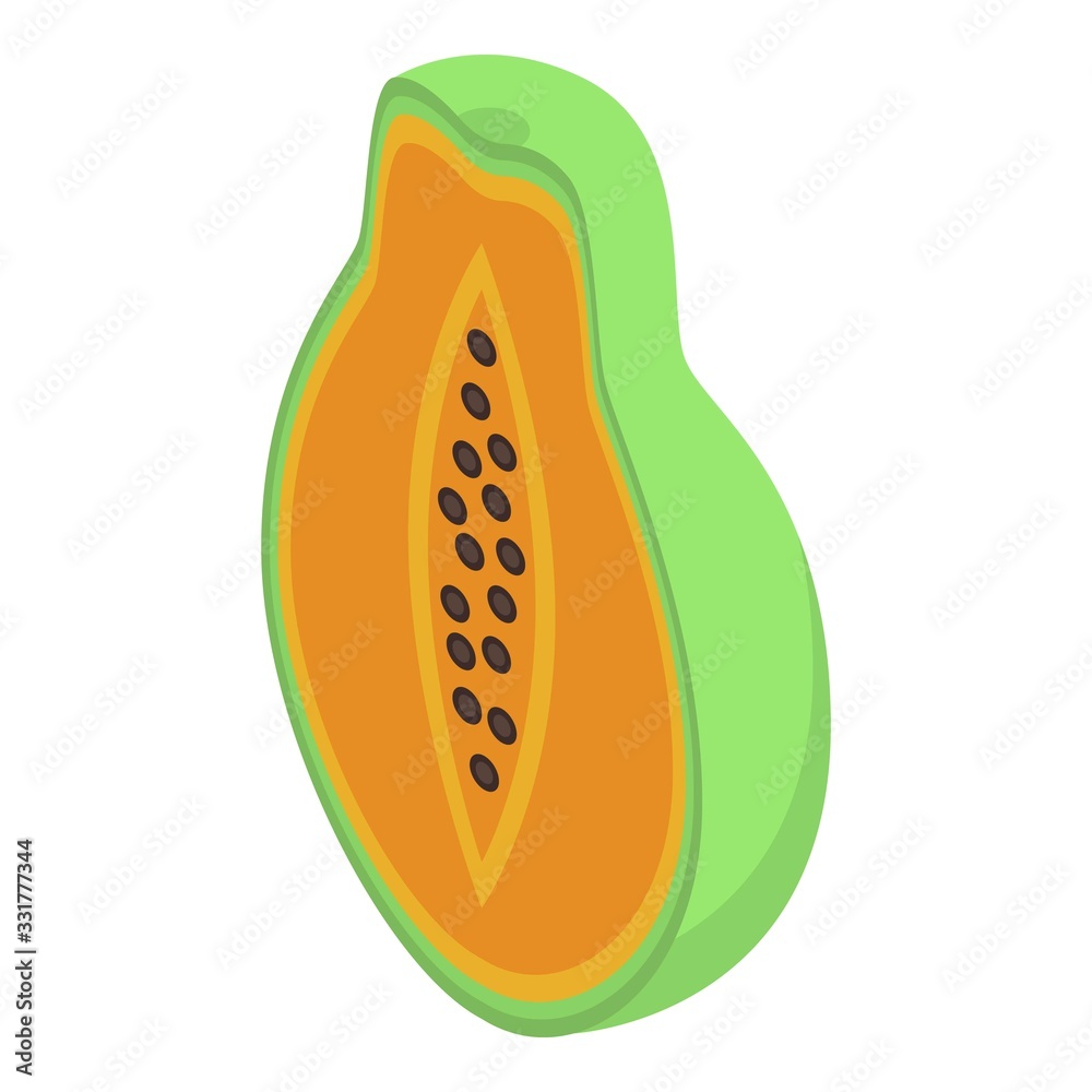Half papaya icon. Isometric of half papaya vector icon for web design isolated on white background Half papaya icon. Isometric of half papaya vector icon for web design isolated on white background
