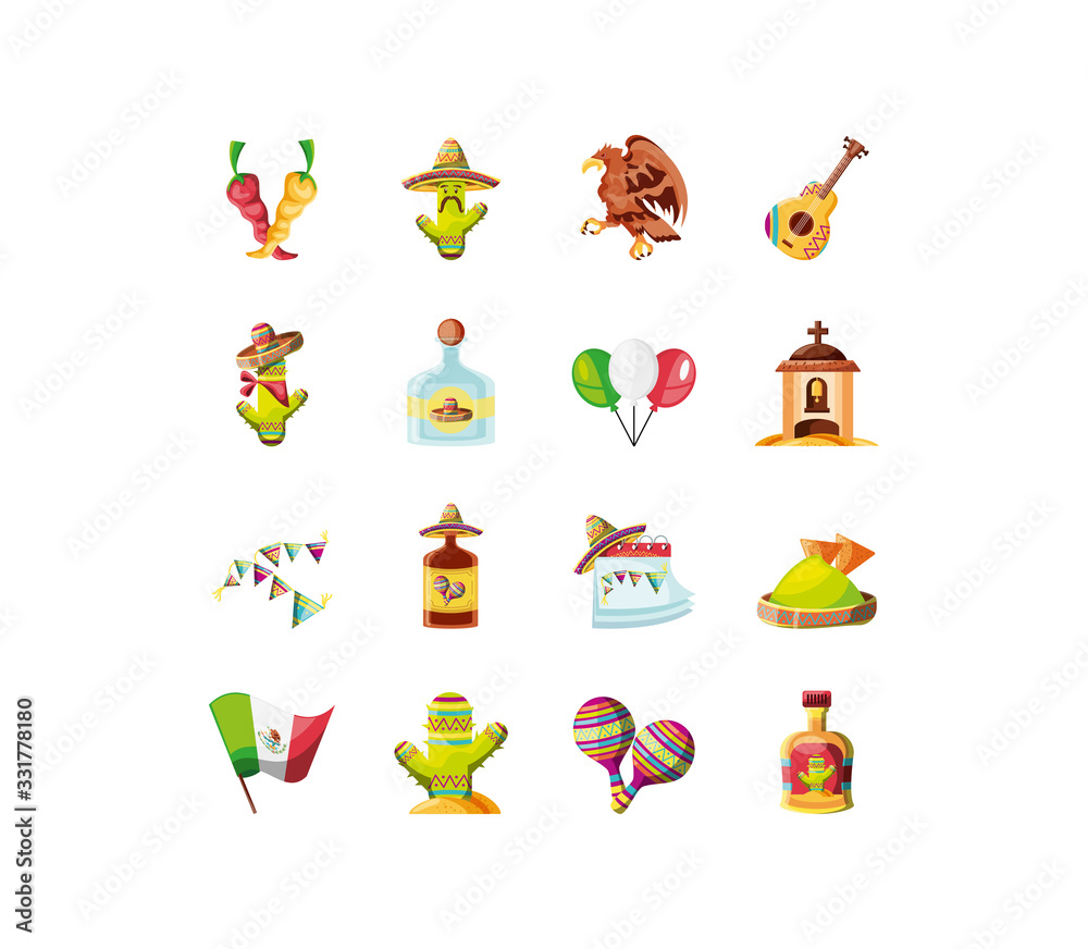 Naklejka premium set of icons cinco de mayo on white background