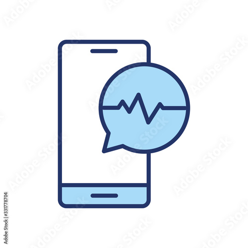 Smartphone and pulse inside bubble line and fill style icon vector design