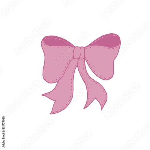 vector element, cute pink bow with decorative stitch for a child © pechenka_123