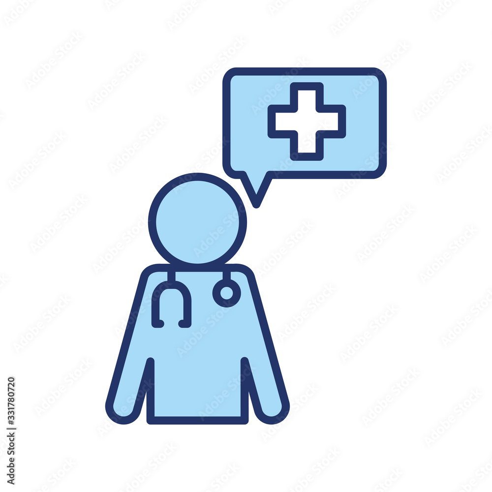 Avatar doctor with stethoscope and cross bubble line and fill style icon vector design Avatar doctor with stethoscope and cross bubble line and fill style icon vector design