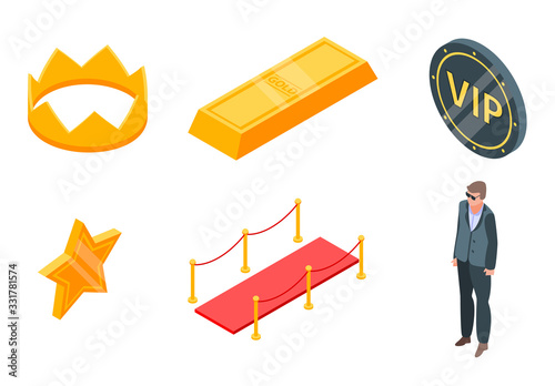 Vip icons set. Isometric set of vip vector icons for web design isolated on white background