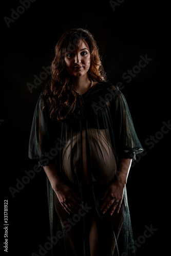 Pregnant Girl in Black Lingerie