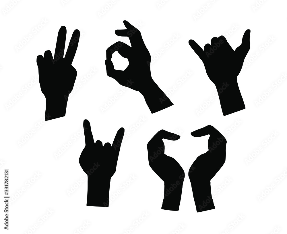 Vector set bundle of black doodle sketch different arm signs silhouette isolated on white background Vector set bundle of black doodle sketch different arm signs silhouette isolated on white background