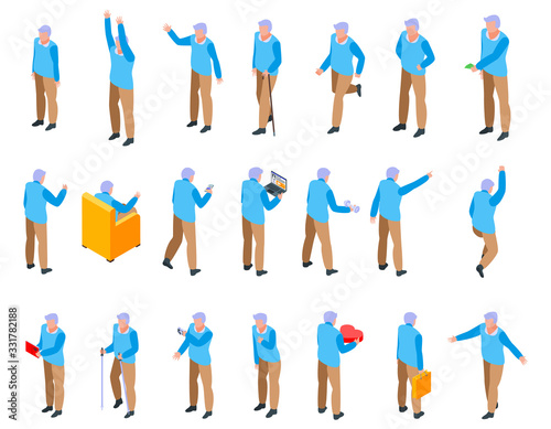 Grandfather icons set. Isometric set of grandfather vector icons for web design isolated on white background