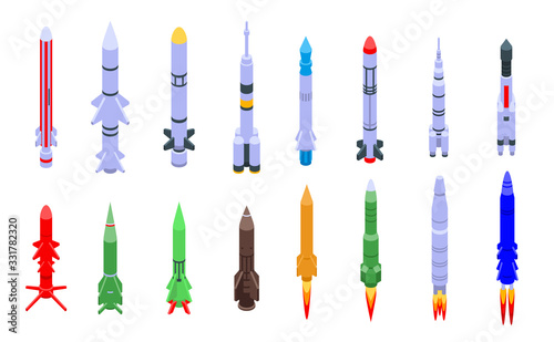 Missile attack icons set. Isometric set of missile attack vector icons for web design isolated on white background