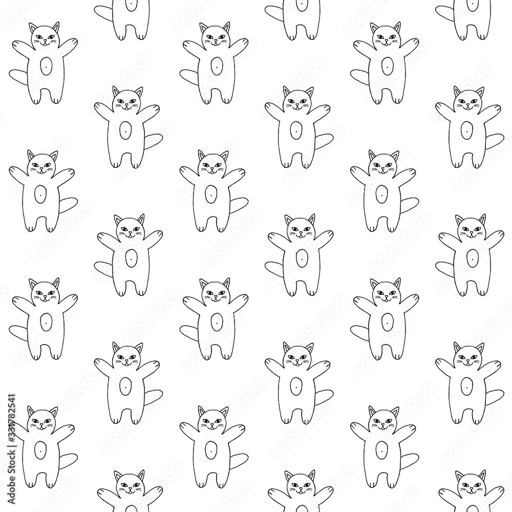 Vector seamless pattern of hand drawn doodle sketch cat isolated on white background