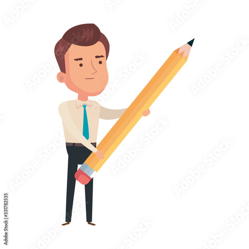 businessman elegant with pencil isolated icon vector illustration design