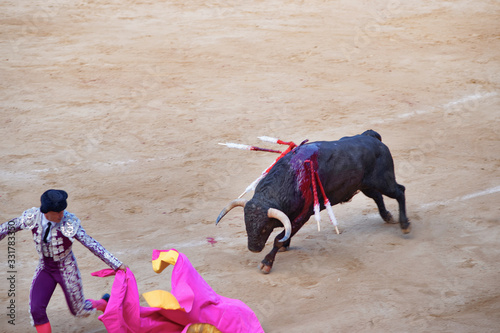 Retreating bullfighter at the arena of the Plaza Monumental de Barcelona