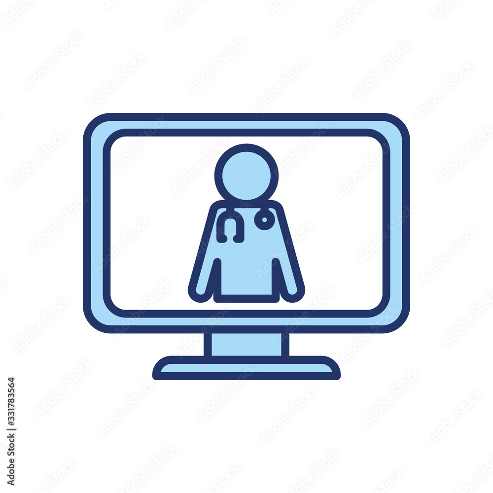 Avatar doctor with stethoscope inside computer line and fill style icon vector design Avatar doctor with stethoscope inside computer line and fill style icon vector design