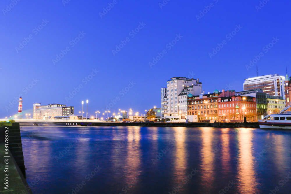 Malmo city urban landscape at night, Sweden