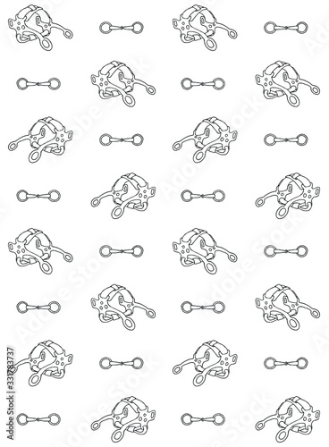 Vector seamless pattern of hand drawn doodle sketch equestrian western cowboy hackamore and horse beet isolated on white background