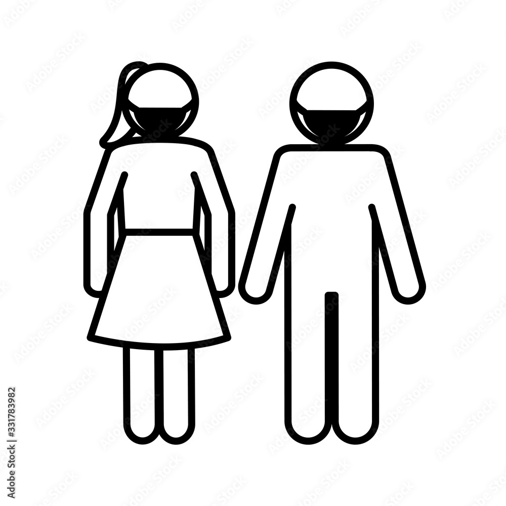 female and male avatar with mask line style icon vector design female and male avatar with mask line style icon vector design
