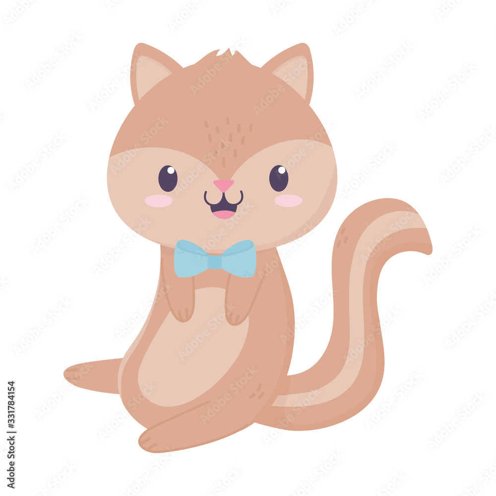 cute squirrel with bow tie animal cartoon isolated icon
