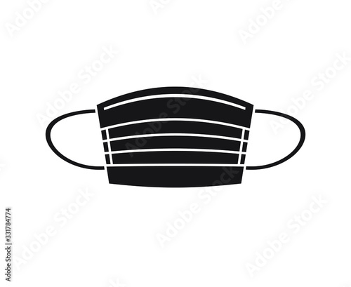 Vector flat black outline medical face mask isolated on white background