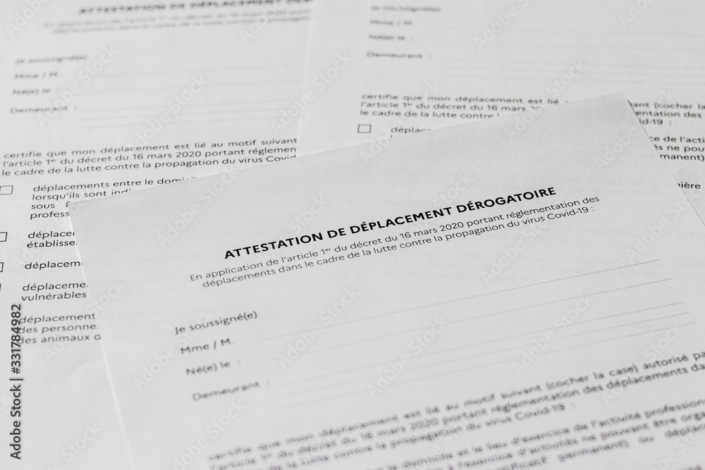 Attestation de déplacement dérogatoire française Attestation de déplacement dérogatoire française
