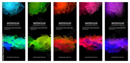 Obraz na płótnie Set of bright vector colorful watercolor on vertical black background for poster or flyer 