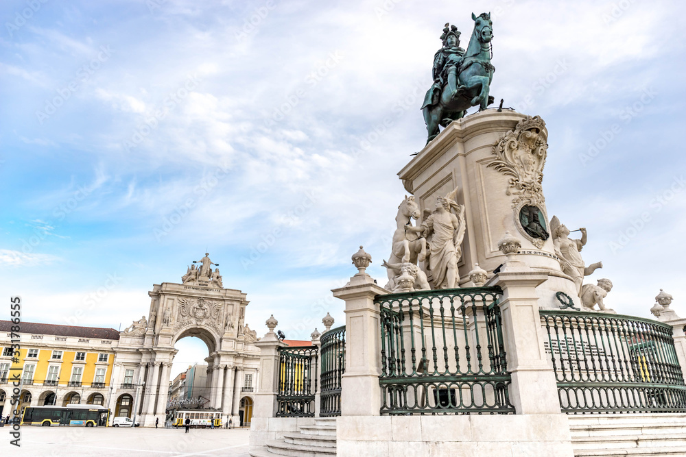 Lisbon Portugal; DEC 2019;Famous arch at the Praca do Comercio, Lisbon, Portugal