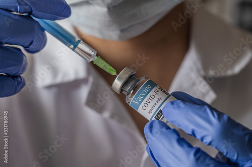 vial, covid-19, coronavirus vaccine ampoule, bottle for injection with syringe