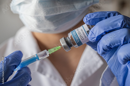 vial, covid-19, coronavirus vaccine ampoule, bottle for injection with syringe