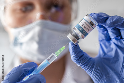 vial, covid-19, coronavirus vaccine ampoule, bottle for injection with syringe