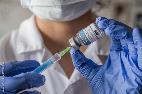 vial, covid-19, coronavirus vaccine ampoule, bottle for injection with syringe