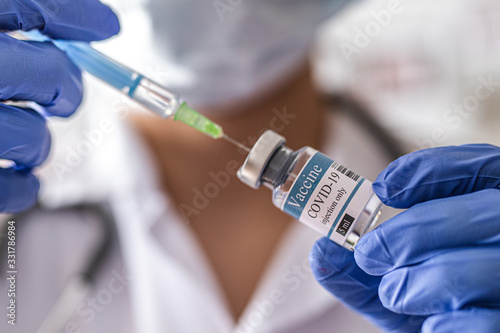 vial, covid-19, coronavirus vaccine ampoule, bottle for injection with syringe