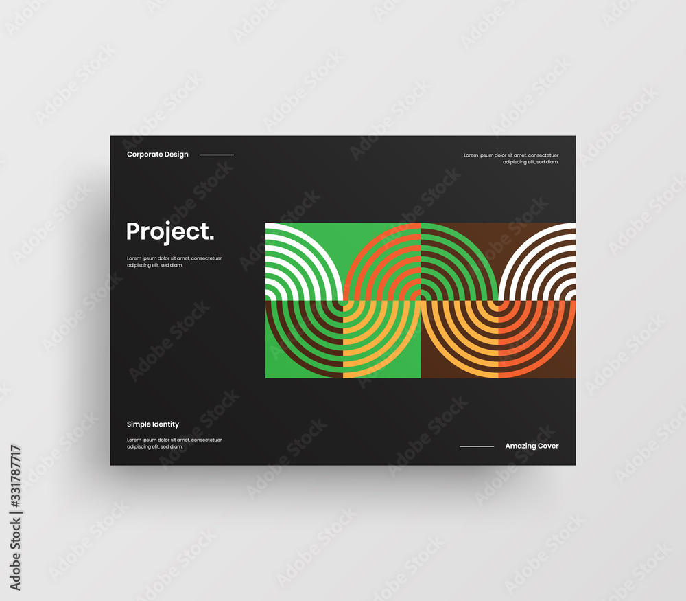Fototapeta premium Creative business presentation vector A4 horizontal orientation front page mock up. Modern corporate report cover abstract geometric illustration design layout. Company identity brochure template.